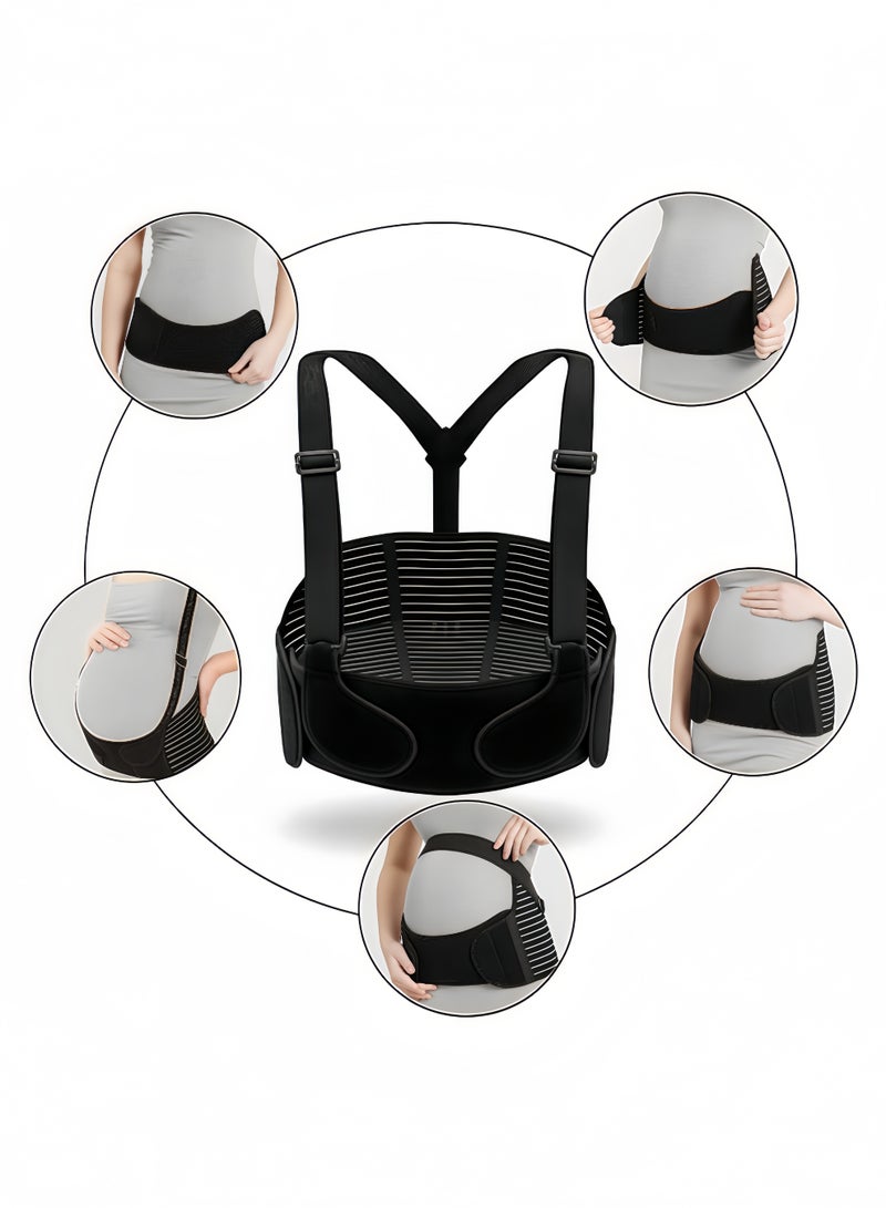 fantasize حزام الحمل، حزام دعم الحمل للنساء الحوامل، ضرورات الحمل للنساء الحوامل لدعم البطن والخصر والحوض والظهر (أسود) - Image 3